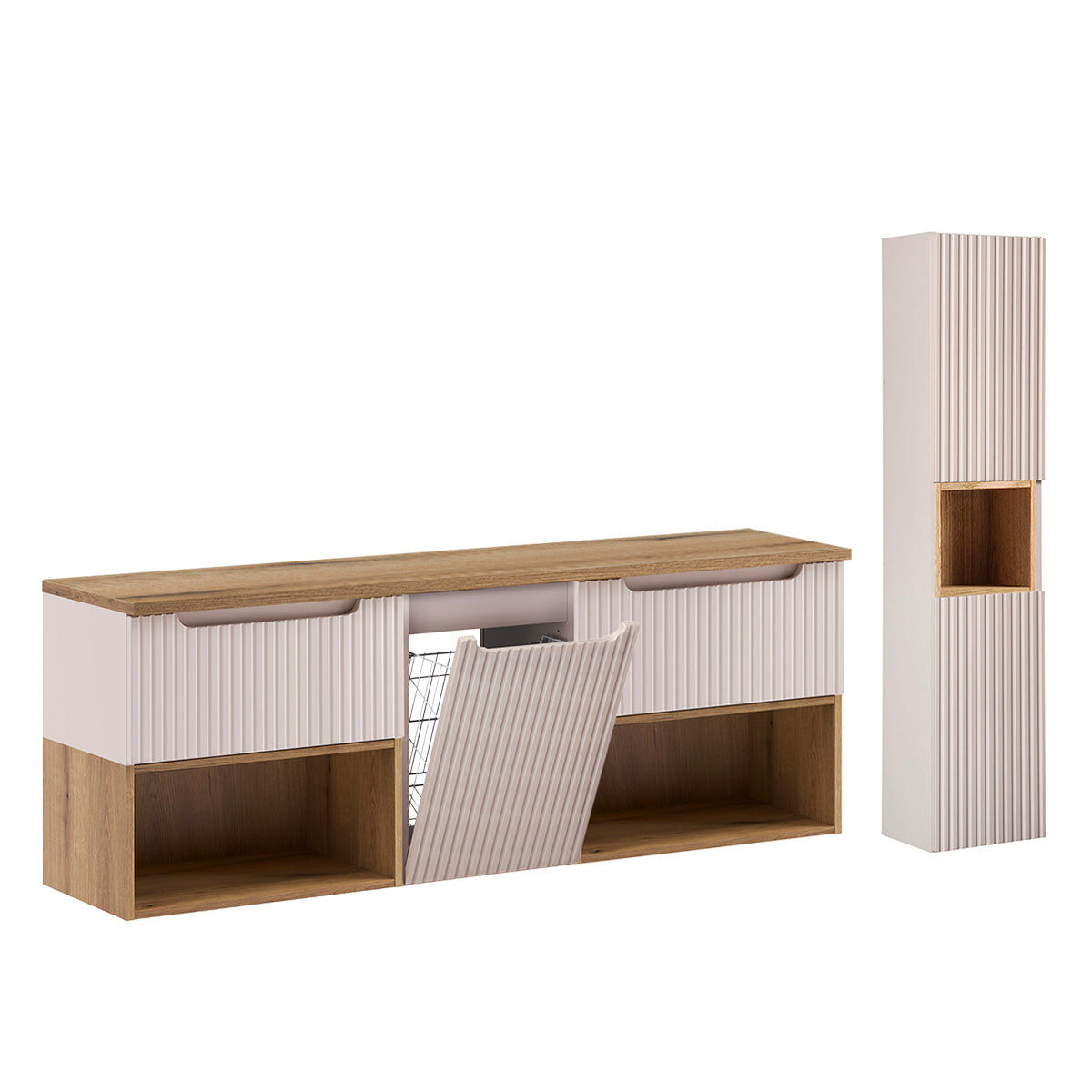 Juego de mueble bajo lavabo y columna de ropa riva cachemira y madera 160cm