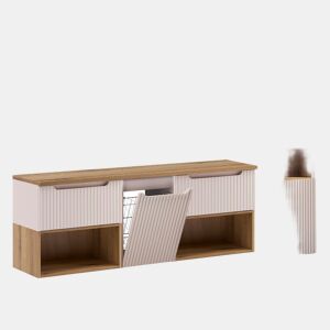 Conjunto cesto para roupa suja e coluna Riva Caxemira e Madeira 160cm