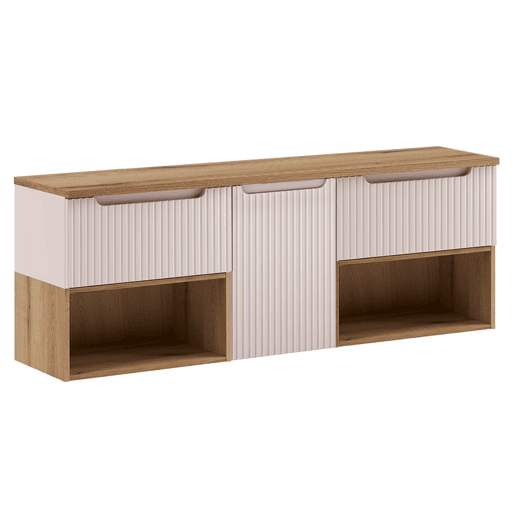 Conjunto cesto para roupa suja e coluna Riva Caxemira e Madeira 160cm