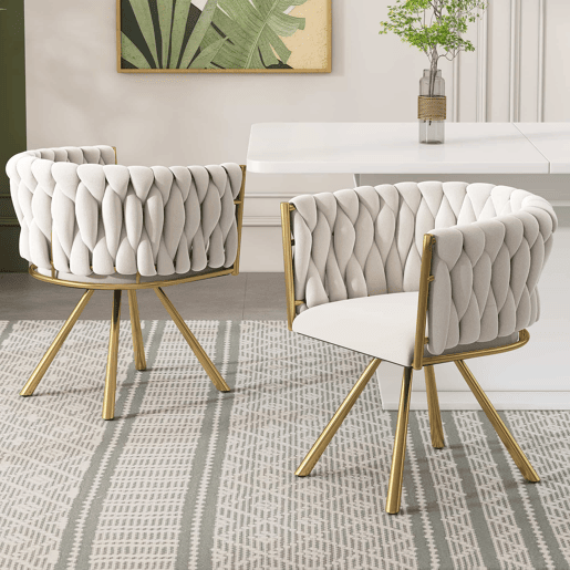 Conjunto de 2 cadeiras giratórias de veludo com braços - pernas de metal dourado - Bege