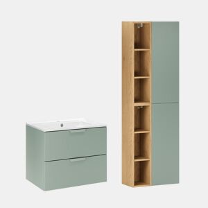 Conjunto móvel lavatório individual 60cm com coluna Oria Verde mate