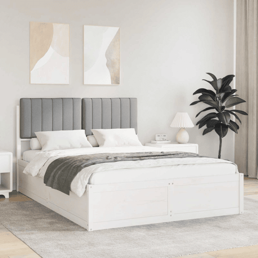 Estrutura de Cama de casal moderno com Cabeceira Estofada Cinzento-claro