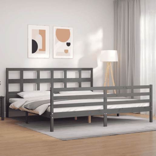 Estrutura de Cama de casal moderno com cabeceira 200x200 cm madeira maciça cinza