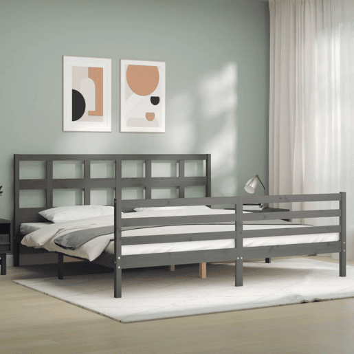 Estrutura de Cama de casal moderno com cabeceira 200x200 cm madeira maciça cinza