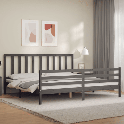 Estrutura de Cama de casal moderno com cabeceira 200x200 cm madeira maciça cinza