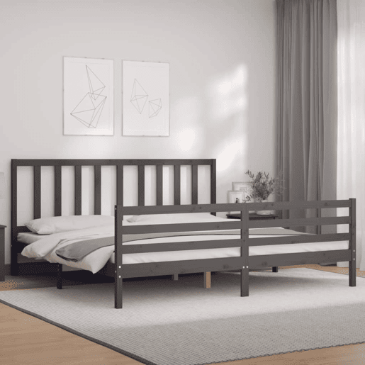 Estrutura de Cama de casal moderno com cabeceira 200x200 cm madeira maciça cinza