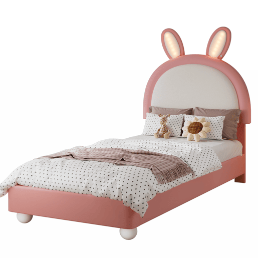 Cama de criança,cama de solteiro de pu 90x200 cm com luz led,rosa
