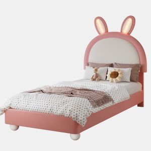 Cama de criança,cama de solteiro de pu 90x200 cm com luz led,rosa