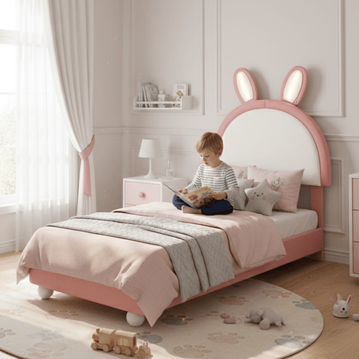 Cama de criança,cama de solteiro de pu 90x200 cm com luz led,rosa