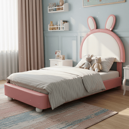 Cama de criança,cama de solteiro de pu 90x200 cm com luz led,rosa
