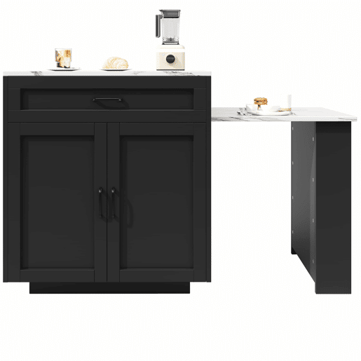 Ilha de cozinha extensível com arrumação 133-202 x 70 x 93,5 cm - 2 gavetas, 2 compartimentos, mesa de cozinha para 2 a 6 pessoas, carrinho de cozinha com prateleiras laterais - preto