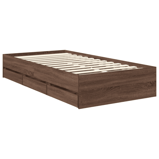 Estrutura de cama de solteiro moderno com cabeceira - Carvalho castanho 90 x 190 cm