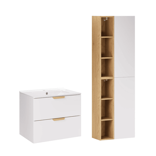 Móvel de lavatório individual de 60 cm com pedestal Oria Branco mate