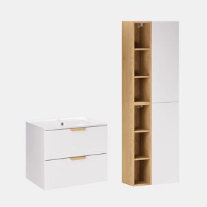 Móvel de lavatório individual de 60 cm com pedestal Oria Branco mate