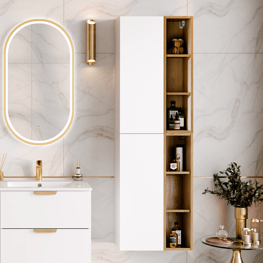 Móvel de lavatório individual de 60 cm com pedestal Oria Branco mate