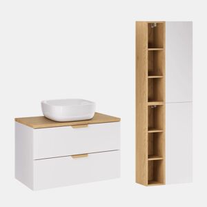 Móvel de lavatório individual de 80 cm com pedestal Oria branco mate