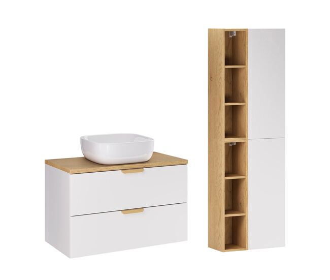 Mueble de lavabo de 80 cm con pedestal oria blanco mate