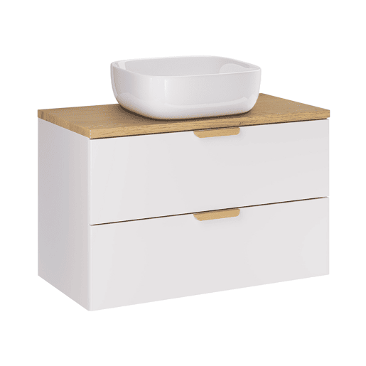 Móvel de lavatório individual de 80 cm com pedestal Oria branco mate