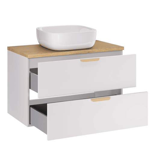 Móvel de lavatório individual de 80 cm com pedestal Oria branco mate