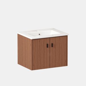Móvel de casa de banho de 60 cm - amplo espaço de arrumação com 2 portas com fecho suave - castanho avermelhado