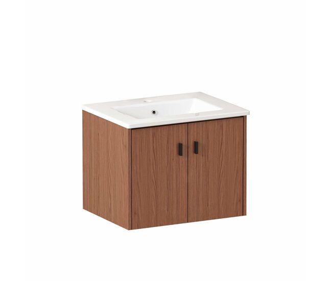 Mueble de baño 60 cm - amplio espacio de almacenamiento con 2 puertas de cierre suave - marrón rojizo