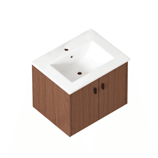 Móvel de casa de banho de 60 cm - amplo espaço de arrumação com 2 portas com fecho suave - castanho avermelhado