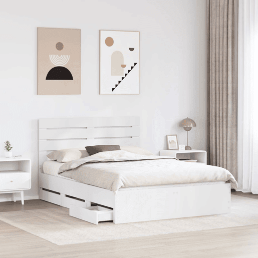 Estrutura De Cama De Casal Moderno - Branco 160 x 200 cm Madeira de Engenharia