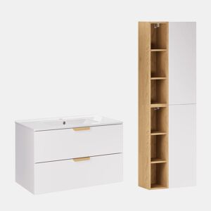 Móvel de lavatório individual de 80 cm com pedestal Oria Branco mate