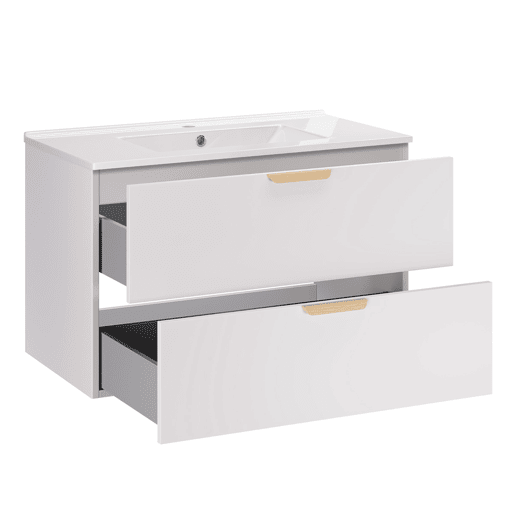 Móvel de lavatório individual de 80 cm com pedestal Oria Branco mate