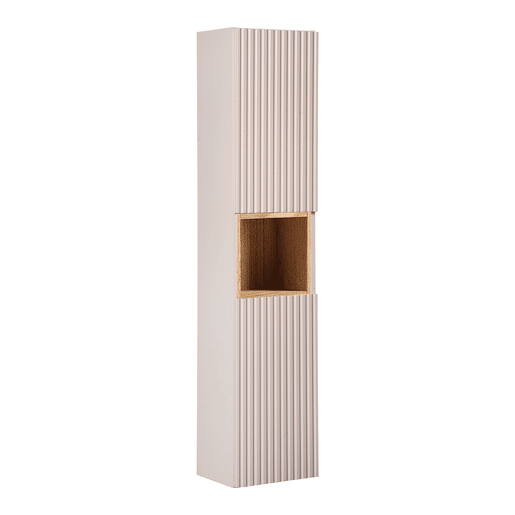 Conjunto móvel lavatório simples 60cm e coluna Riva Caxemira e Madeira