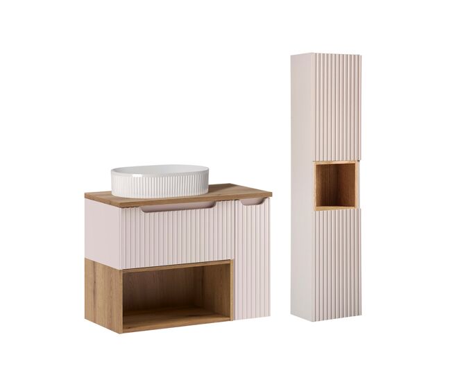 Mueble lavabo 80cm riva cashmere y madera con nicho y pedestal
