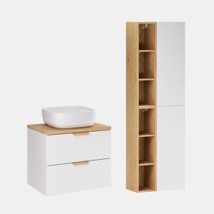 Móvel de lavatório simples de 60 cm com pedestal Oria Branco mate