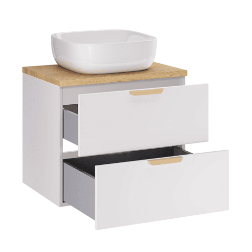 Móvel de lavatório simples de 60 cm com pedestal Oria Branco mate