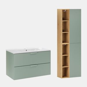 Móvel de lavatório individual de 80 cm com coluna Oria Verde mate
