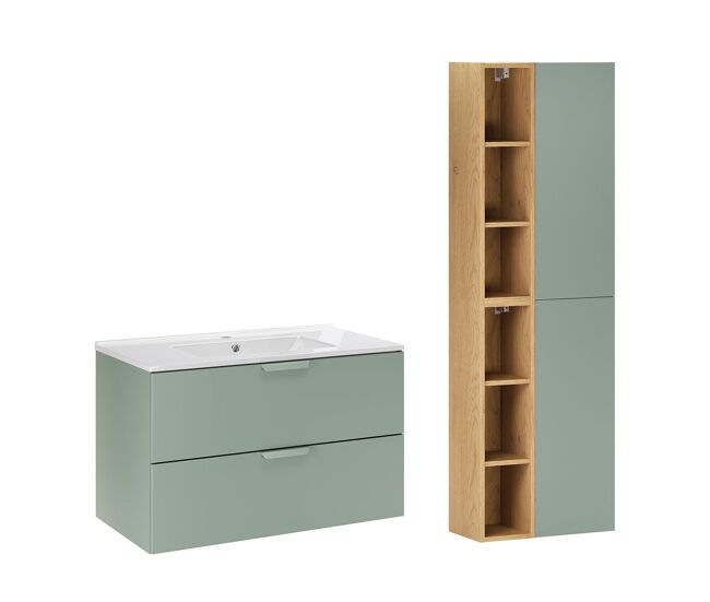 Mueble lavabo 80cm con columna oria verde mate