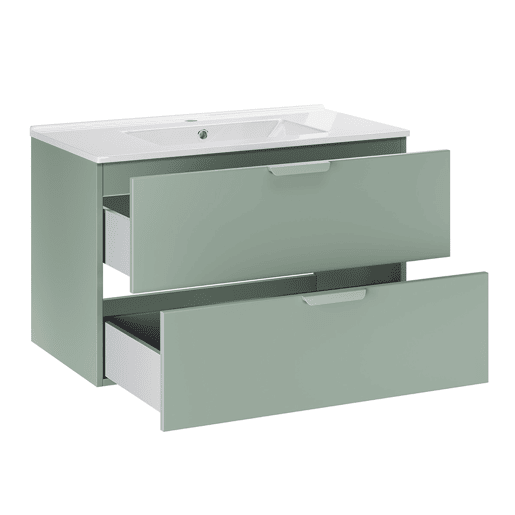 Móvel de lavatório individual de 80 cm com coluna Oria Verde mate