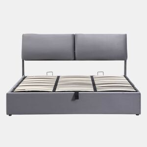 Cama estofada 180x200 cm - hidráulica em veludo com 3 gavetas, base de lâminas, cabeceira, espaço de arrumação, sem colchão - cinzenta