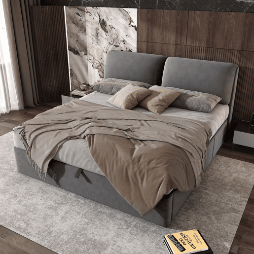 Cama estofada 180x200 cm - hidráulica em veludo com 3 gavetas, base de lâminas, cabeceira, espaço de arrumação, sem colchão - cinzenta