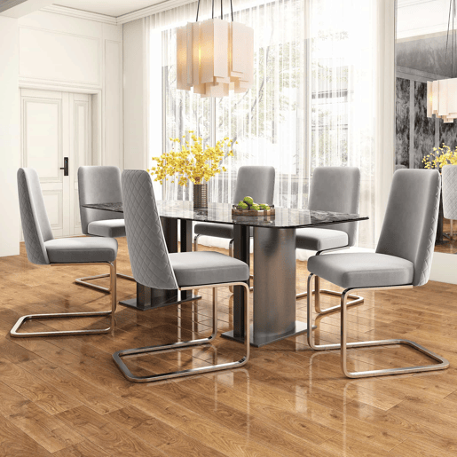 Cadeira de jantar Samt 2 unidades - design diamante, com pernas metálicas prateadas - Cinza
