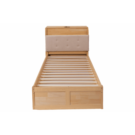 Cama embutida com arrumação 90x200 cm - com cama extraível, cabeceira estofada e porta USB, design compacto para crianças e adultos - cor de madeira natural