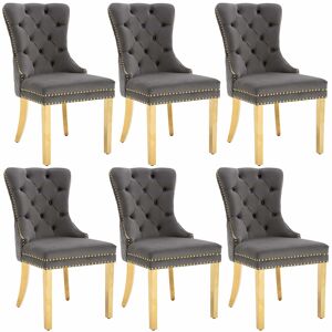 Conjunto de 6 cadeiras de veludo com pernas de metal - Cinzento
