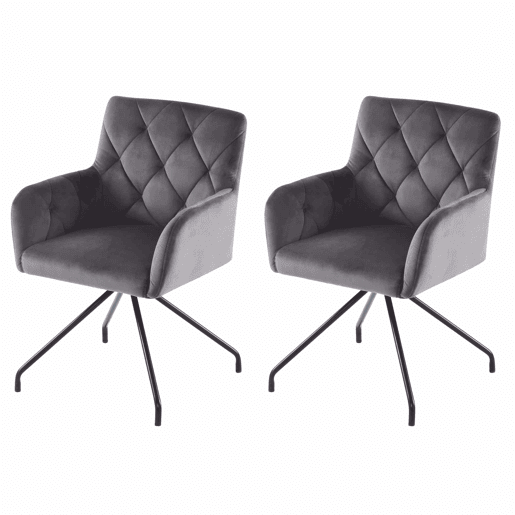 Conjunto de 2 cadeiras de jantar - Cadeira de sala moderna com apoio lombar, 4 pernas metálicas, design em losangos - Cinza