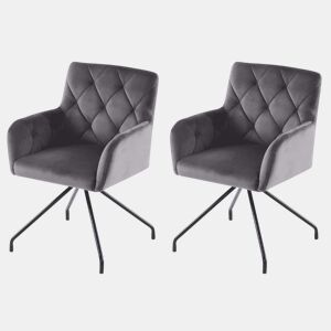 Conjunto de 2 cadeiras de jantar - Cadeira de sala moderna com apoio lombar, 4 pernas metálicas, design em losangos - Cinza