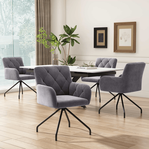 Conjunto de 2 cadeiras de jantar - Cadeira de sala moderna com apoio lombar, 4 pernas metálicas, design em losangos - Cinza