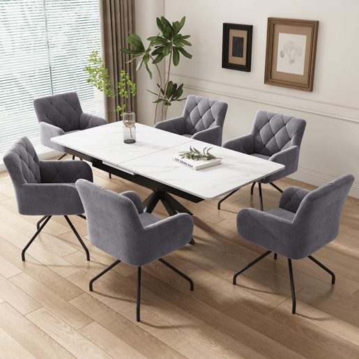 Conjunto de 2 cadeiras de jantar - Cadeira de sala moderna com apoio lombar, 4 pernas metálicas, design em losangos - Cinza