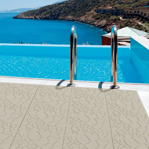 Ladrilhos para terraço de 30 cm - textura de pedra, sistema de encaixe DIY, instalação fácil e rápida, 44 peças - bege