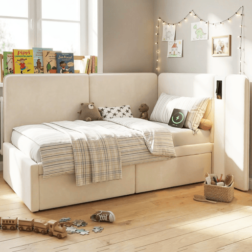 Cama de criança,cama de solteiro de veludo 90x200 cm,bege