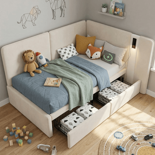 Cama de criança,cama de solteiro de veludo 90x200 cm,bege