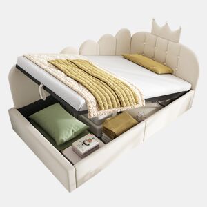 Cama de criança,cama de solteiro de veludo 90x200 cm com armazenamento,bege
