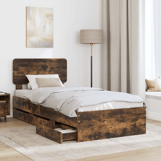 Estrutura de cama de solteiro para adultos com cabeceira Carvalho Fumado 90 x 190 cm